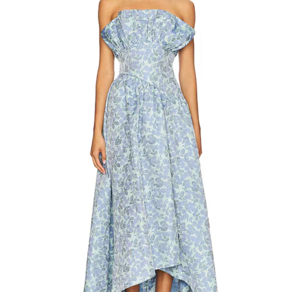 Elliatt Strapless Dress in Blue and White Floral